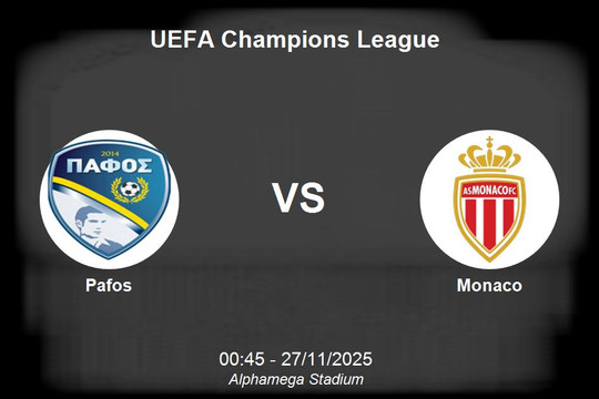 Nhận định Pafos vs Monaco - UEFA Champions League - 27/11