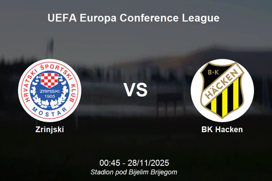 Nhận định Zrinjski vs BK Hacken - Europa Conference League