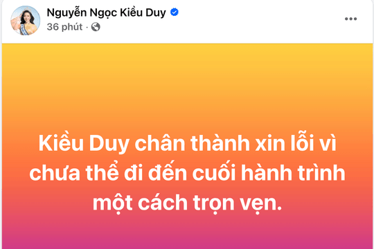 Kiều Duy xin lỗi vì không vào top 20 Miss International 2025