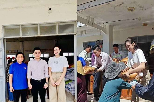 Vợ chồng Hoa hậu Đỗ Thị Hà trao 5 tỷ và 40 tấn gạo cứu trợ