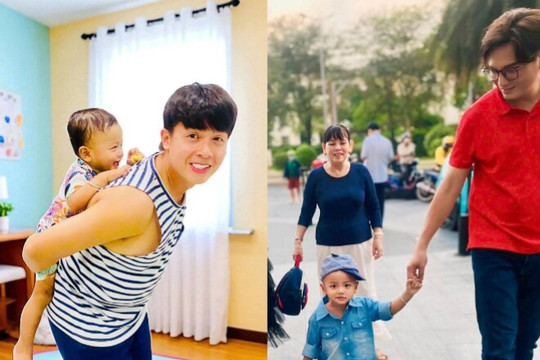 Con trai 1 tuổi của Hòa Hiệp đi học, Bá Thắng dắt tay đến trường
