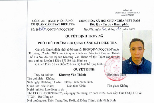 Truy nã bị can trộm cắp nhiều dây điện trên địa bàn Hà Nội