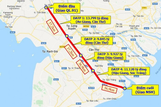 Cao tốc Châu Đốc - Cần Thơ - Sóc Trăng 45.000 tỷ: Mục tiêu thông xe vào tháng 6/2026