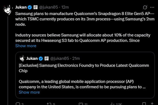 Samsung sẽ sản xuất chip Snapdragon 8 Elite Gen 5 tiến trình 2nm cho dòng Galaxy 2026