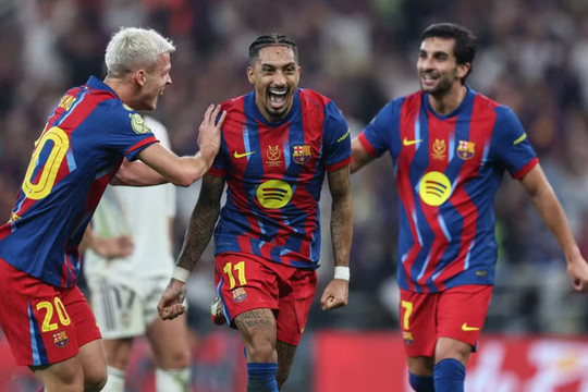Raphinha lập cú đúp, Barcelona hạ Real Madrid 3-2 đoạt Siêu cúp Tây Ban Nha
