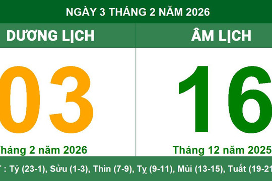 Lịch âm dương ngày 03/02/2026: Xem giờ hoàng đạo và lưu ý về việc đại sự