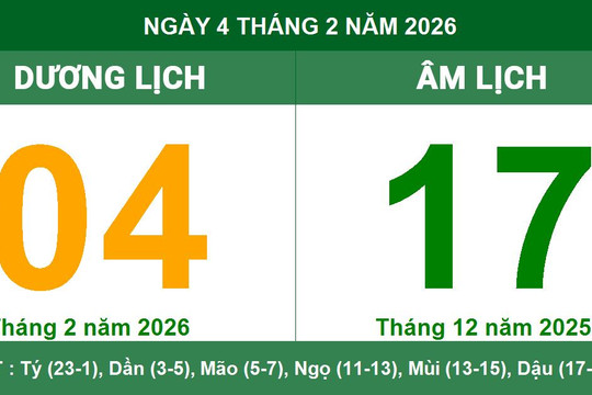 Lịch Âm Dương ngày 4/2/2026: Lưu ý ngày Thụ Tử và khung giờ hoàng đạo đẹp