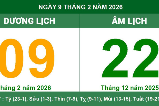 Lịch Âm Dương ngày 9/2/2026: Ngày Giáp Dần thuận lợi cho việc khởi công xây dựng