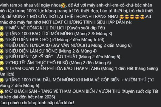 KDL Đại Nam tạm đóng cửa bảo trì để chuẩn bị cho cao điểm Tết Bính Ngọ 2026