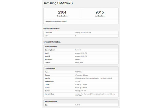 Galaxy S26 Plus bản quốc tế lộ diện trên Geekbench với chip Exynos 2600