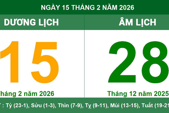 Lịch Âm Dương ngày 15/02/2026: Ngày Canh Thân đại cát cho hỷ sự và khởi công