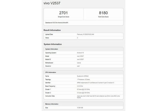 vivo X300 FE lộ diện trên Geekbench: Sức mạnh Snapdragon 8 Gen 5 trong thân hình nhỏ gọn