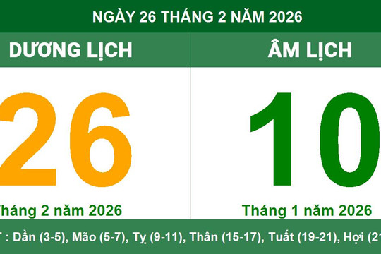 Lịch Âm Dương ngày 26/02/2026: Ngày Đại An thuận lợi cho khởi sự và giao dịch