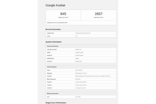 Google Pixel 11 lộ diện cấu hình chip Tensor G6 với kiến trúc 7 nhân độc đáo