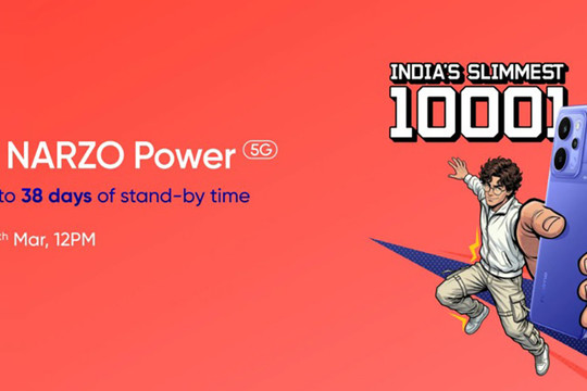realme Narzo Power 5G ra mắt ngày 5/3: Pin 10,001mAh và màn hình siêu sáng 6500 nits