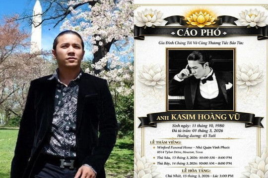 Thông tin chính thức tang lễ ca sĩ Kasim Hoàng Vũ tại Mỹ: Hỏa táng vào ngày 15/3