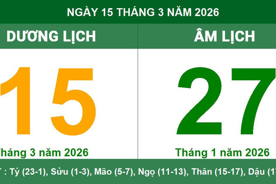 Lịch Âm Dương ngày 15/03/2026: Ngày tốt cho cưới gả và khởi công