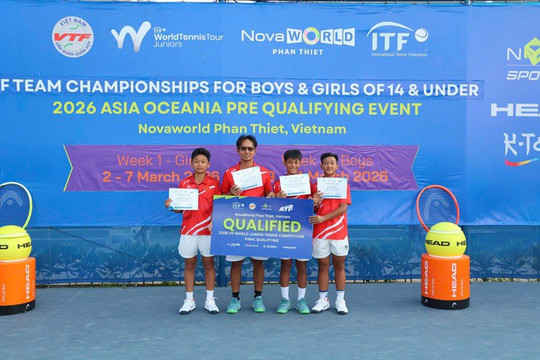 Tuyển U14 quần vợt Việt Nam vô địch giải ITF 2026 sau khi đánh bại đối thủ Uzbekistan 2-0