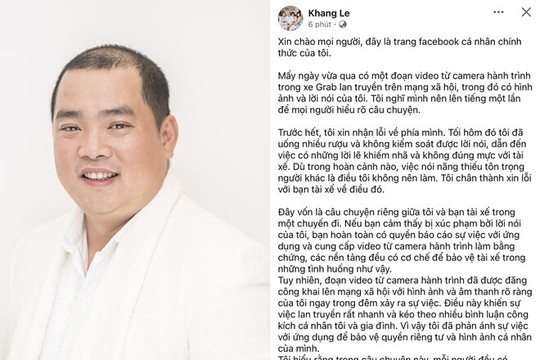 Nhạc sĩ Minh Khang xin lỗi tài xế sau clip văng tục trên xe công nghệ