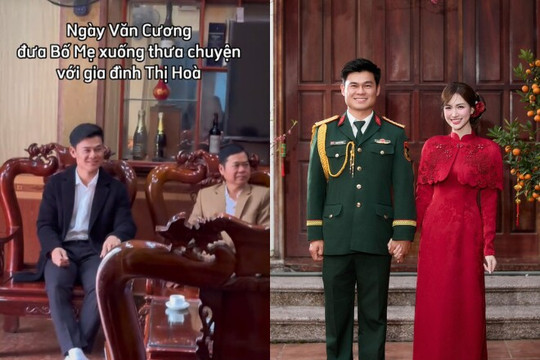 Hòa Minzy hé lộ khoảnh khắc Đại úy Thăng Văn Cương sang nhà thưa chuyện cưới xin