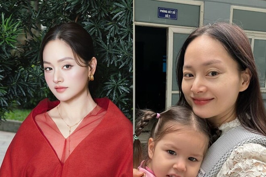 Diễn viên Lan Phương địu con đến tòa nhận quyết định hoãn phúc thẩm ly hôn