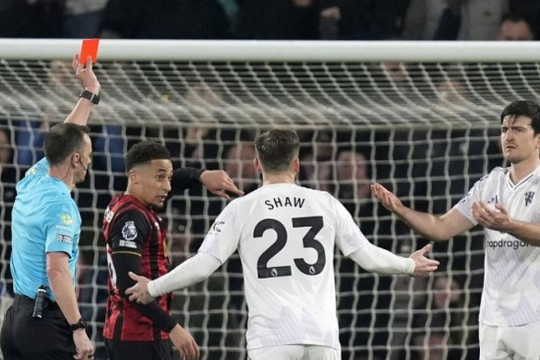Harry Maguire nhận thẻ đỏ, Man Utd chia điểm đầy tiếc nuối trước Bournemouth