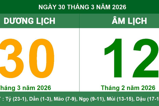 Lịch Âm Dương ngày 30/3/2026: Ngày tốt Tốc Hỷ thuận lợi cho việc khởi sự