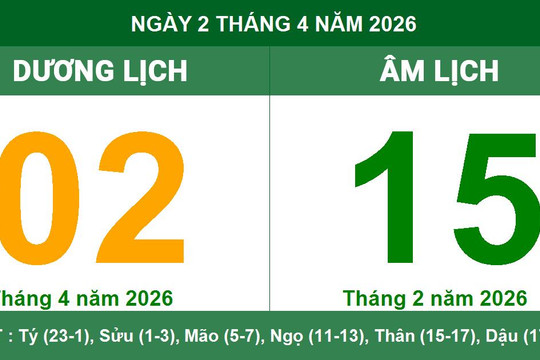 Lịch Âm Dương ngày 2/4/2026: Ngày Bính Ngọ cát lành cho sự nghiệp