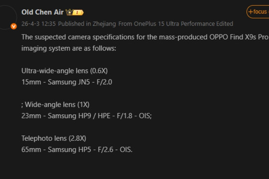 OPPO Find X9s Pro lộ diện cấu hình: Camera kép 200MP và pin 7,025 mAh