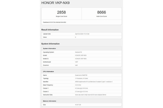 Giải mã HONOR 600 Pro: Sức mạnh Snapdragon 8 Elite và pin 9.000 mAh lộ diện trên Geekbench