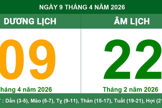 Lịch Âm Dương ngày 9/4/2026: Những lưu ý quan trọng về ngày Tam Nương và Sát Chủ