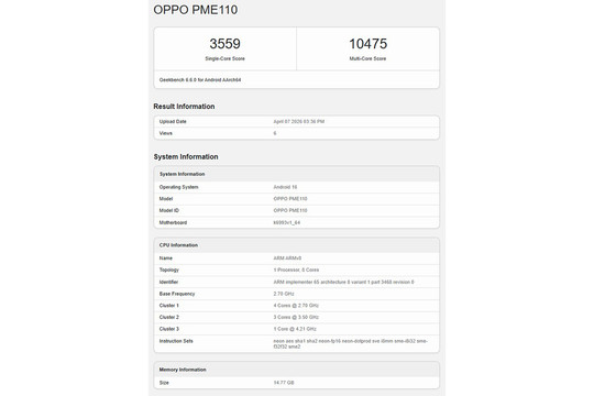Hiệu năng OPPO Find X9s Pro lộ diện qua Geekbench: Sức mạnh từ chip Dimensity 9500