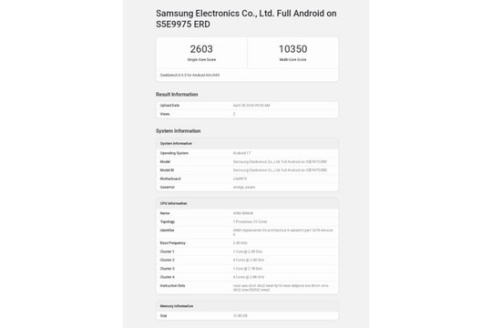 Lộ diện sức mạnh Exynos 2700: Chipset 10 nhân mới của Samsung ghi điểm ấn tượng trên Geekbench