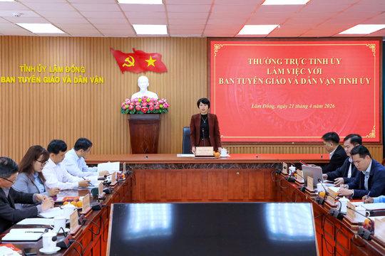 Thường trực Tỉnh ủy Lâm Đồng làm việc với tập thể lãnh đạo Ban Tuyên giáo và Dân vận Tỉnh ủy