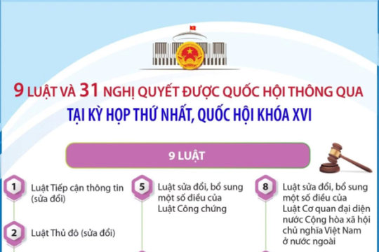 9 luật và 31 nghị quyết được thông qua tại Kỳ họp thứ nhất, Quốc hội khóa XVI