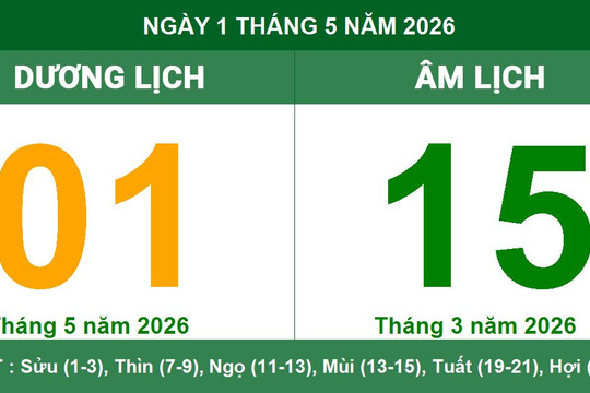 Lịch Âm Dương ngày 1/5/2026: Ngày Tiểu Cát hanh thông cho khởi sự