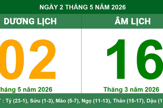 Lịch Âm Dương ngày 02/05/2026: Ngày tốt cho khởi tạo và hôn thú