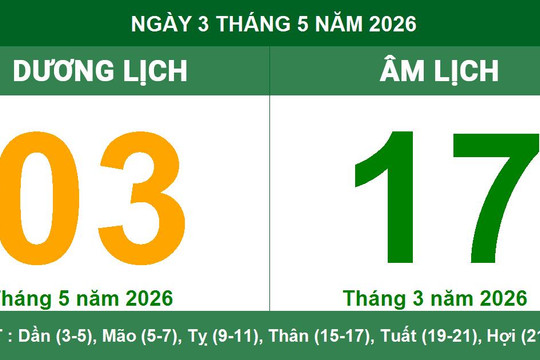 Lịch Âm Dương ngày 3/5/2026: Phân tích giờ Hoàng đạo và các lưu ý phong thủy quan trọng