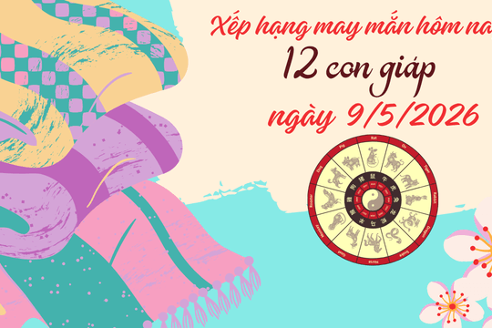 Xếp hạng may mắn hôm nay 9/5/2026 của 12 con giáp: Top 1 bảng là tuổi Hợi