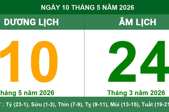 Âm Dương lịch ngày 10/5/2026: Chi tiết giờ hoàng đạo và lưu ý phong thủy