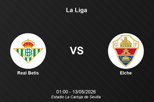Nhận định Real Betis vs Elche - La Liga: Điểm tựa sân nhà và nỗ lực bám đuổi Top 4
