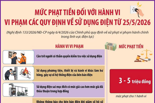 Mức phạt tiền đối với hành vi vi phạm các quy định về sử dụng điện từ 25/5/2026
