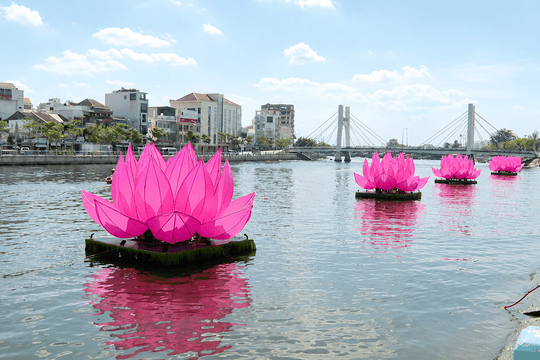 Huge lotus lanterns light up for the Vesak Festival
