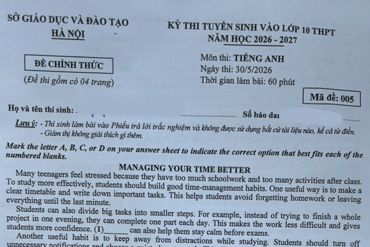 Đáp án mã đề 005 môn tiếng Anh vào 10 tại Hà Nội năm 2026