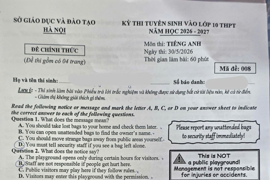 Đáp án mã đề 008 môn tiếng Anh vào 10 tại Hà Nội năm 2026