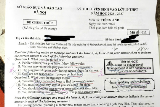 Đáp án mã đề 011 môn tiếng Anh vào 10 tại Hà Nội năm 2026