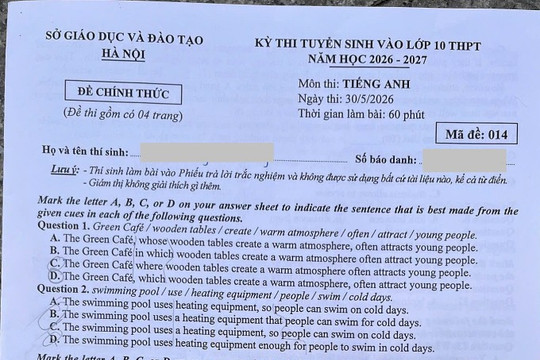 Đáp án mã đề 014 môn tiếng Anh vào 10 tại Hà Nội năm 2026