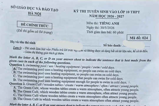 Đáp án mã đề 024 môn tiếng Anh vào 10 tại Hà Nội năm 2026