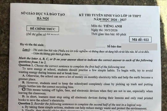Đáp án mã đề 022 môn tiếng Anh vào 10 tại Hà Nội năm 2026