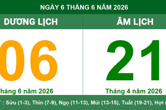 Lịch Âm Dương ngày 6/6/2026: Ngày Tiểu Cát cát tường, vạn sự hanh thông